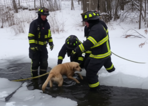 Firefighters Brave Frozen Pond to Save Golden Retriever